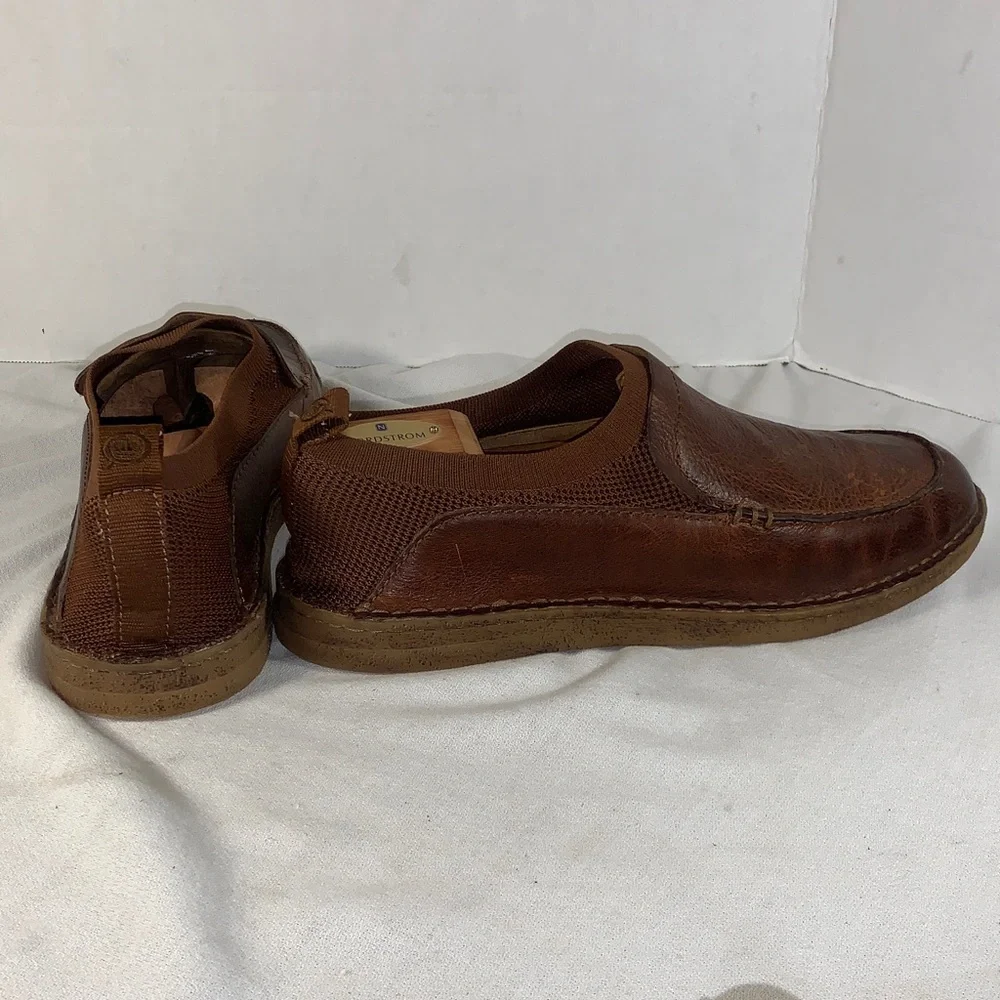 Born Men's Chestnut Brown Leather and Mesh Slip-On Loafers